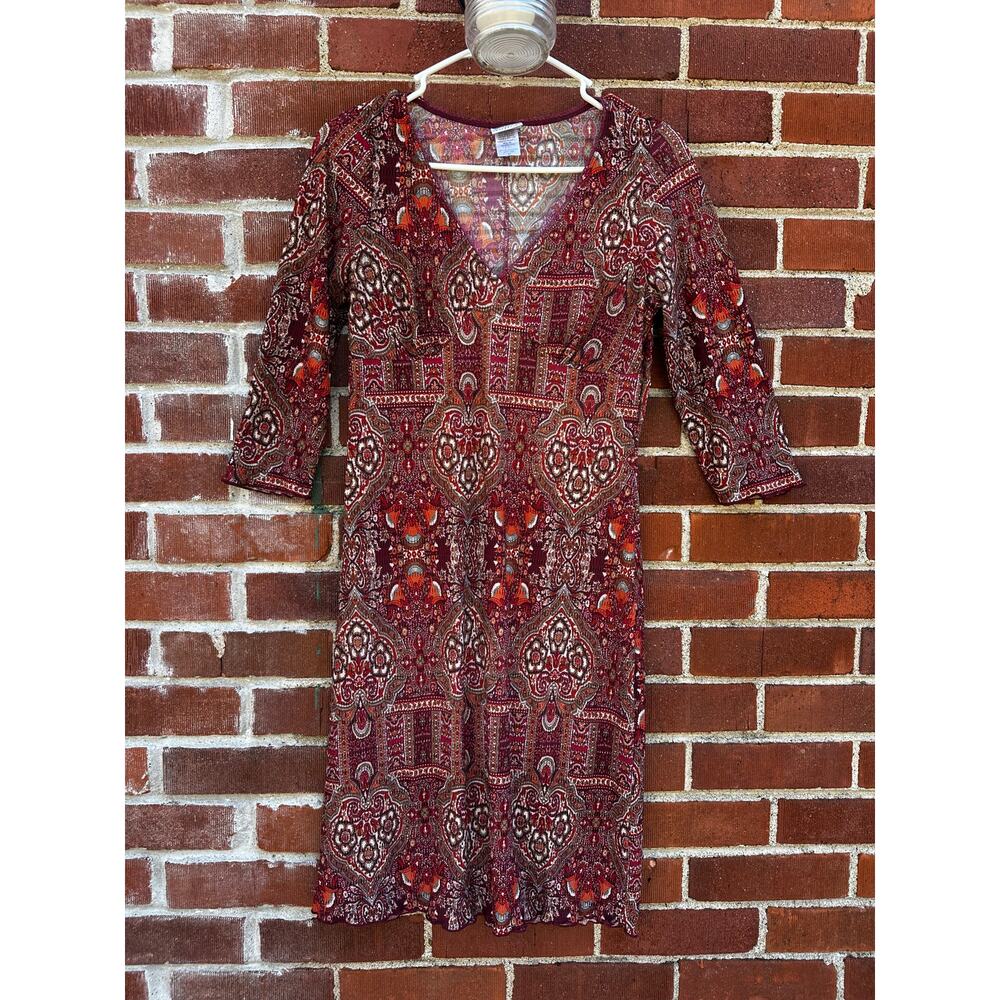 Giorgio Fiorlini Paisley Midi Dress Women’s Medium Burgundy Boho Vintage
